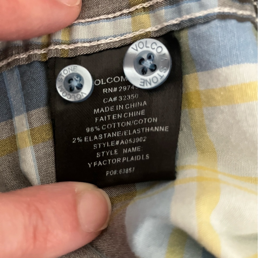 Volcom Men's Long Sleeve Button Down Plaid Shirt - Blue, Yellow, Brown and White - Picture 5 of 10